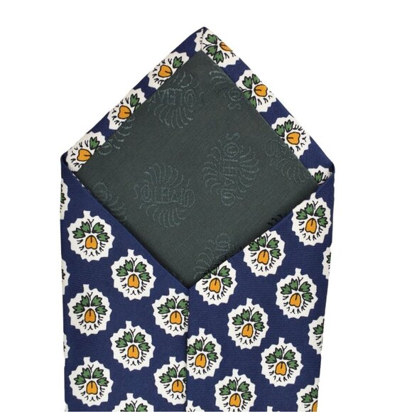 Souleiado Mens Tie Necktie 100% Silk Floral Hand Made in France Blue 58 in - Picture 7 of 8